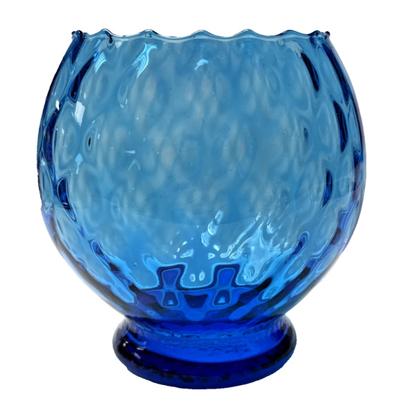 MCM Empoli Blue Diamond Optic Footed Vase Rose Bowl Blown Glass As Is - Picture 1 of 14